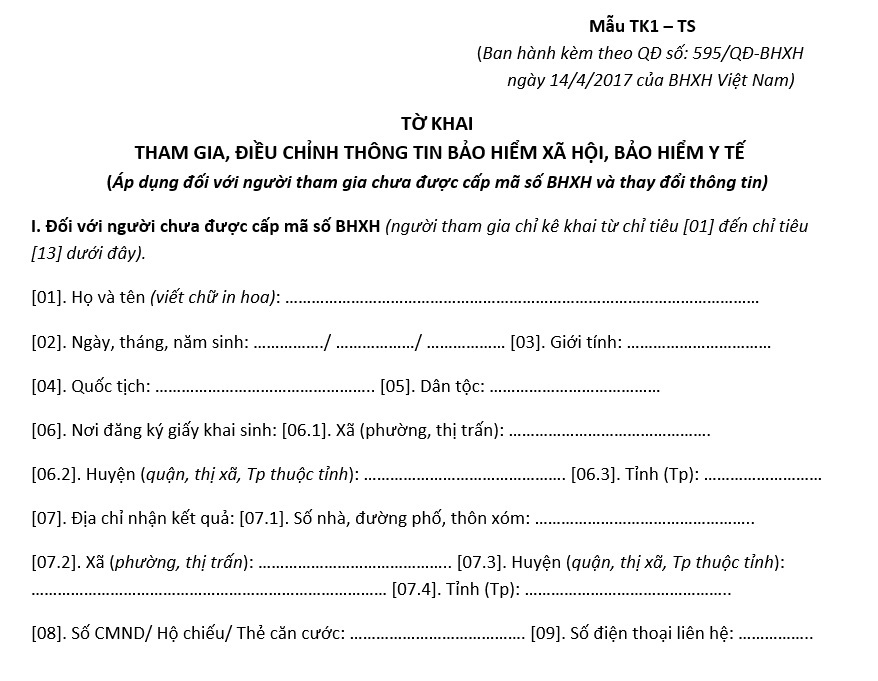 Sử dụng mẫu TK1-TS xin cấp lại thẻ BHYT.