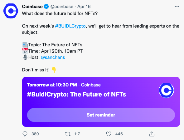 Coinbase future of NFTs Twitter