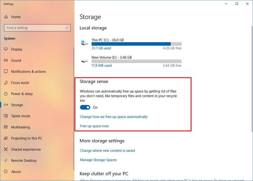 Enable Storage sense on Windows 10
