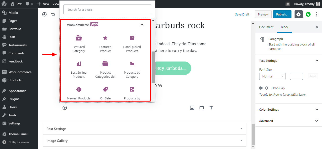 blocos woocommerce gutenberg