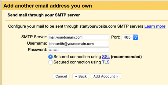 Informações SMTP
