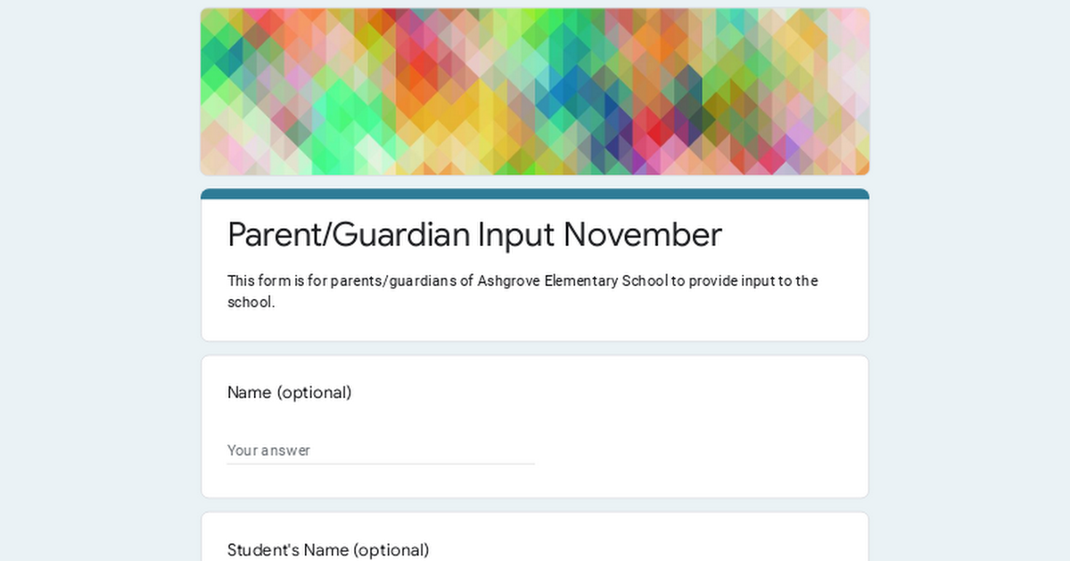 Parent/Guardian Input November