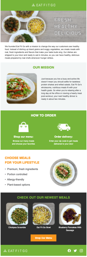 Meal delivery email