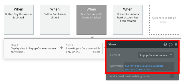 Displaying a course module popup element