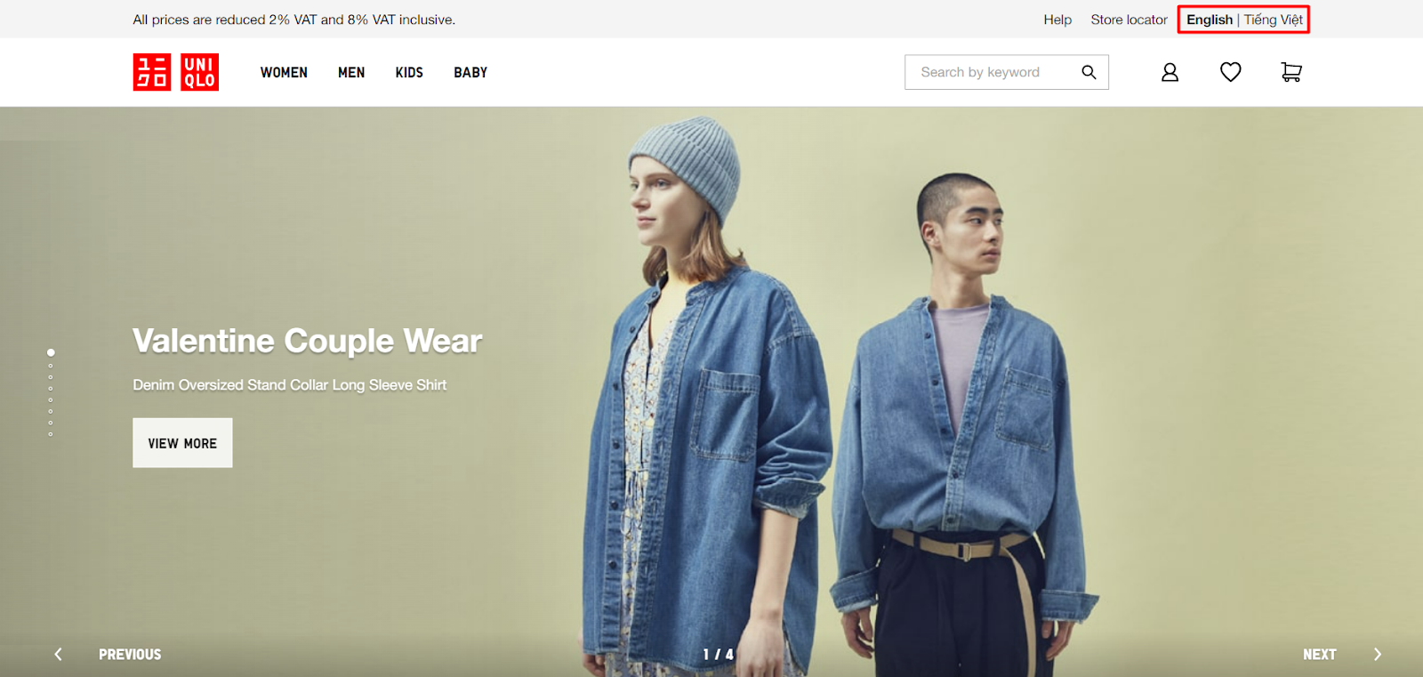 Website uniqlo hỗ trợ đa ngôn ngữ