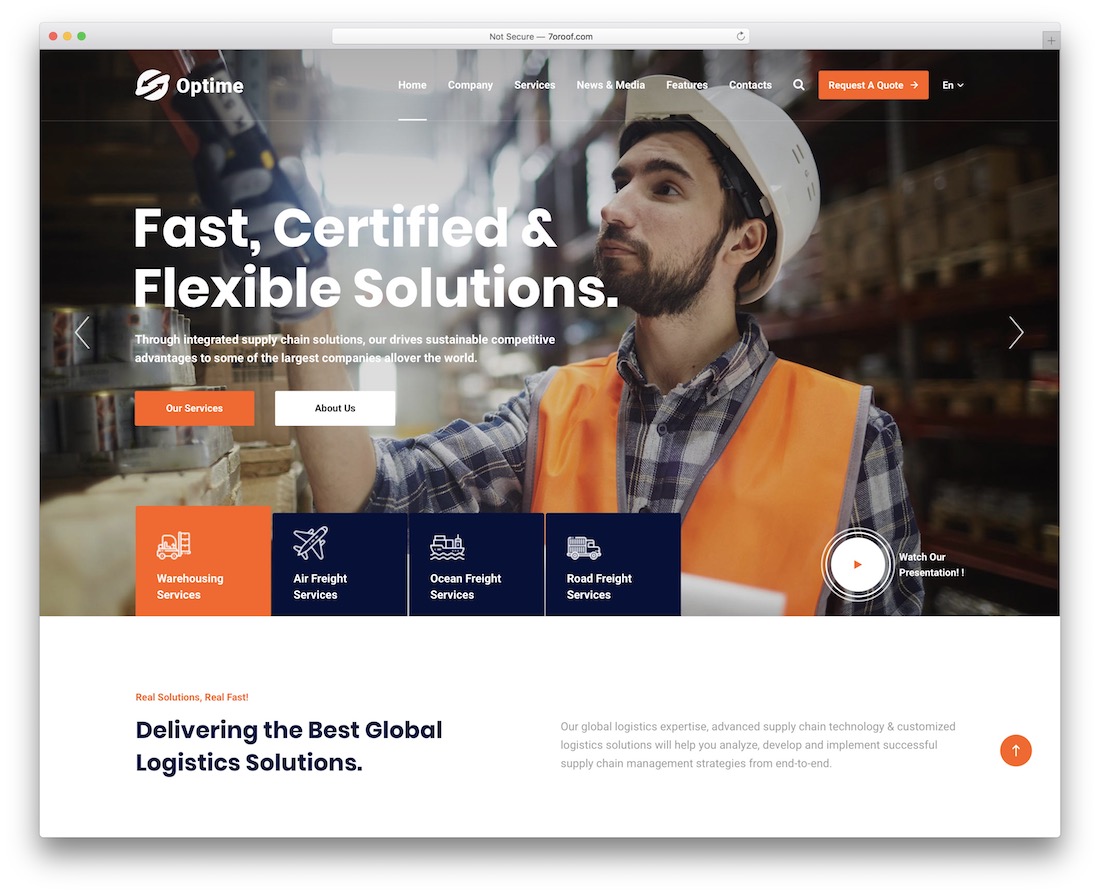 tema de wordpress de logística de transporte optime