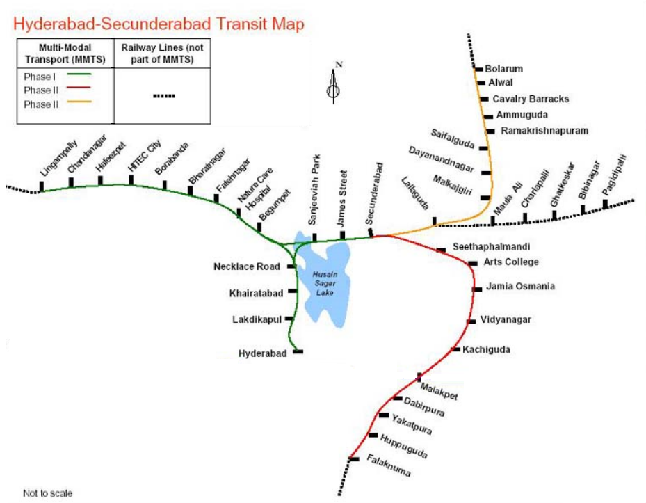 Route Map Of Hyderabad Multi-Modal Transport System (MMTS)