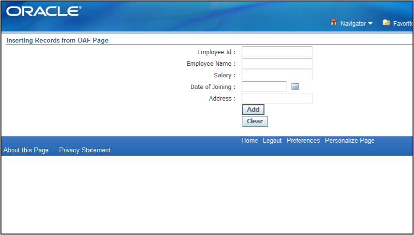Employee adding page in OAF