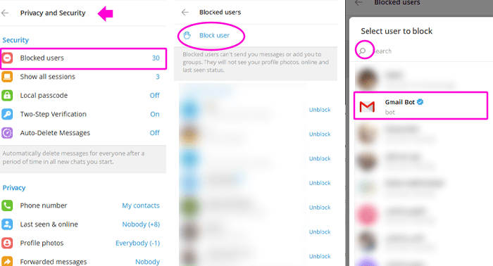 como bloquear bots de telegram