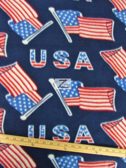 Fleece Printed Fabric American / USA Flags / Sold By The Yard Fleece Printed Fabric American 