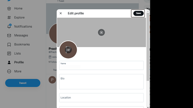 Twitter edit profile save