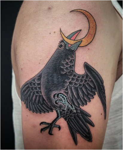 Crow Eating The Moon Tattoo