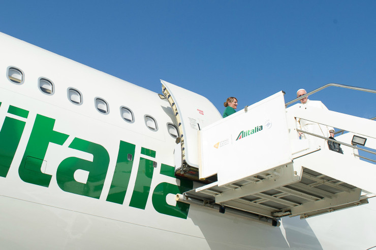 Pope Francis on the Alitalia plane