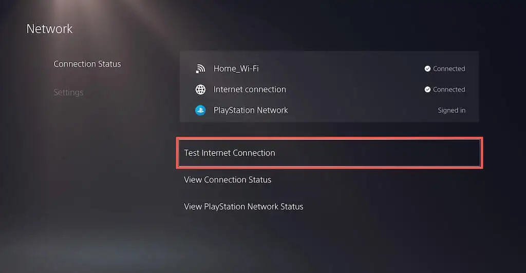 Screenshot of PS5 Network Connection Status screen