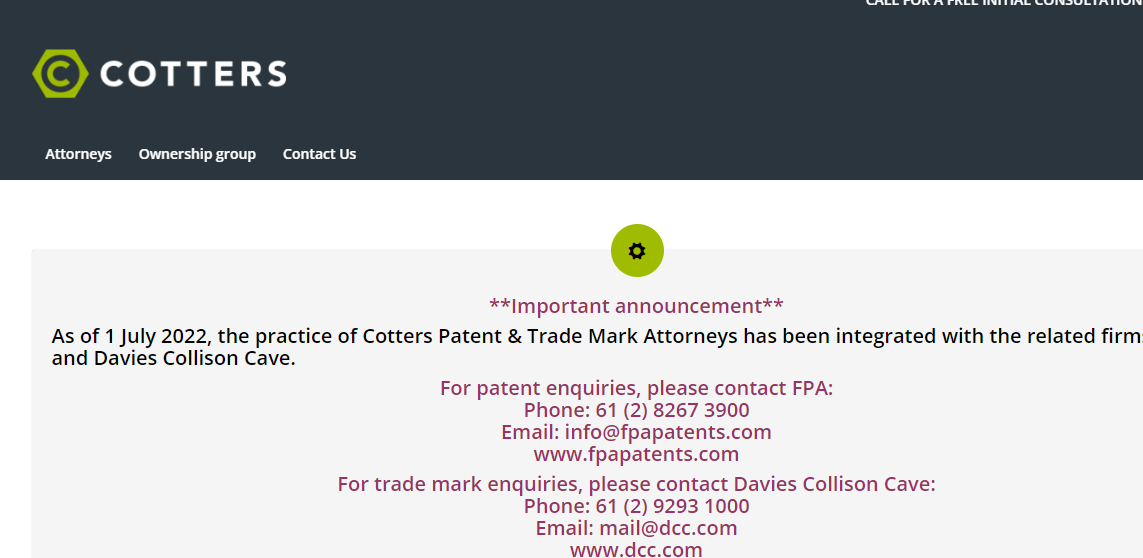 Cotters Patent & Trade Mark Attorneys - Patent Attorney Sydney