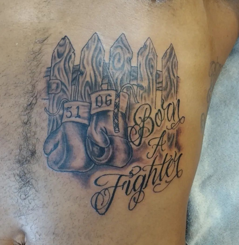 Born A Fighter Boxing Gloves Tattoo