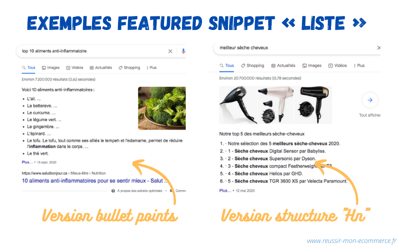 Exemple featured snippet "liste"
