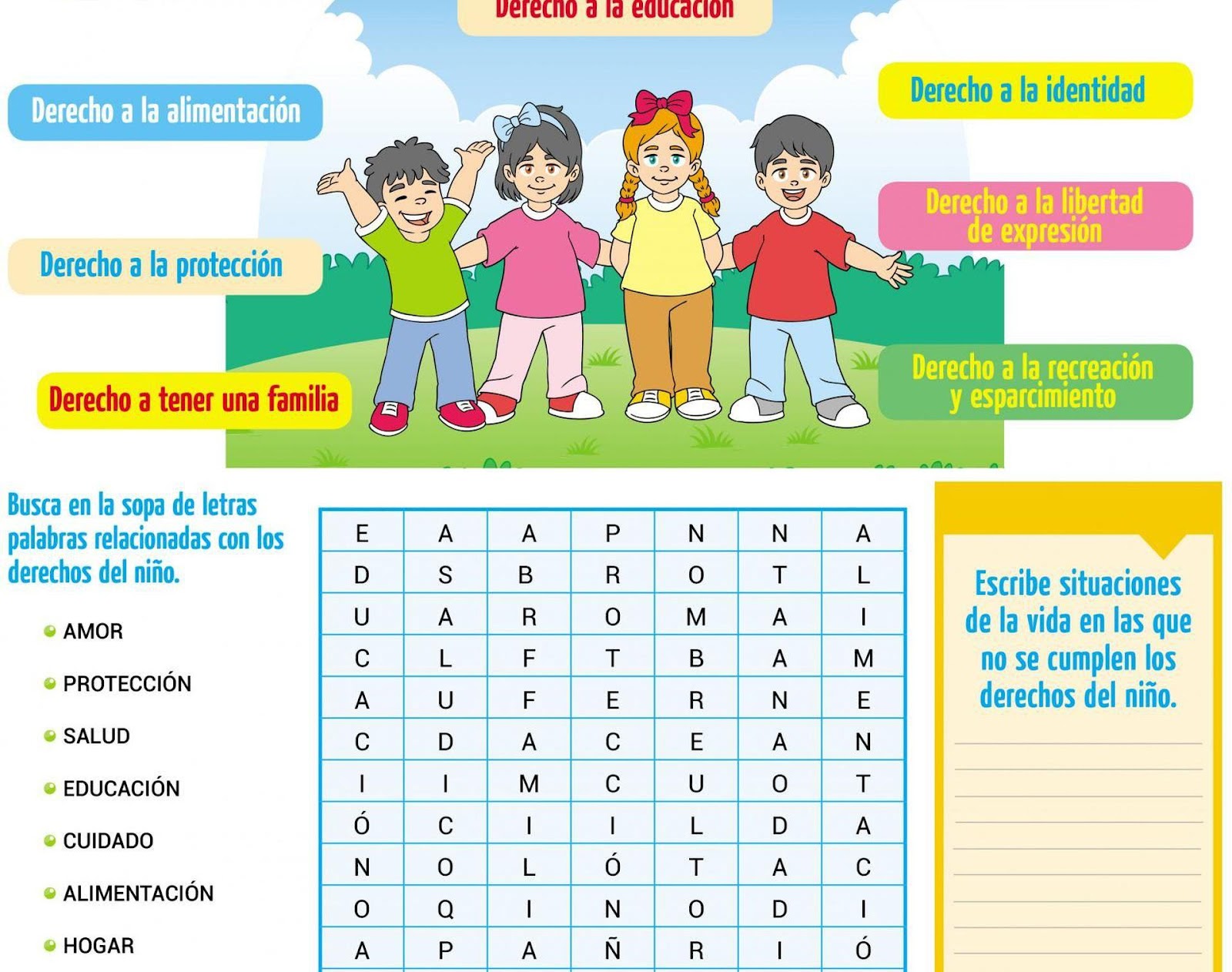 Resultado de imagen para derecho de los niños sopa de letras