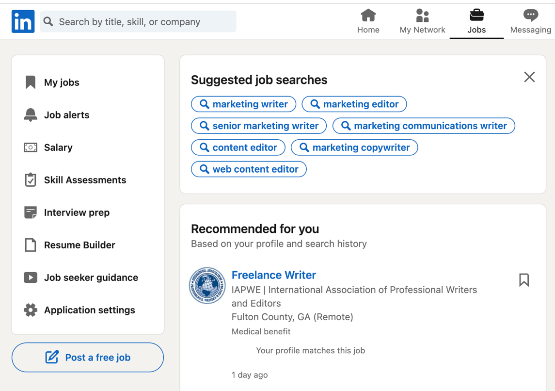 LinkedIn job search page