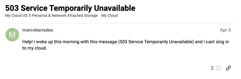 My Cloud Error Code 503