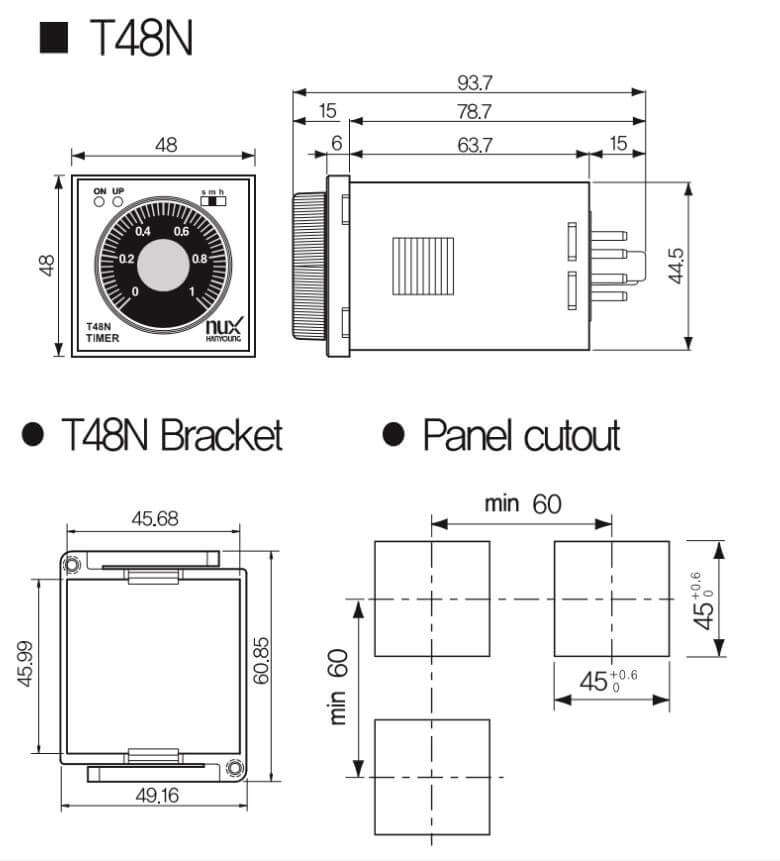 Kích thước T48N-01-A Bộ định thời Hanyoung