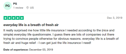 Positive Everyday Life insurance review from user on Trustpilot. 