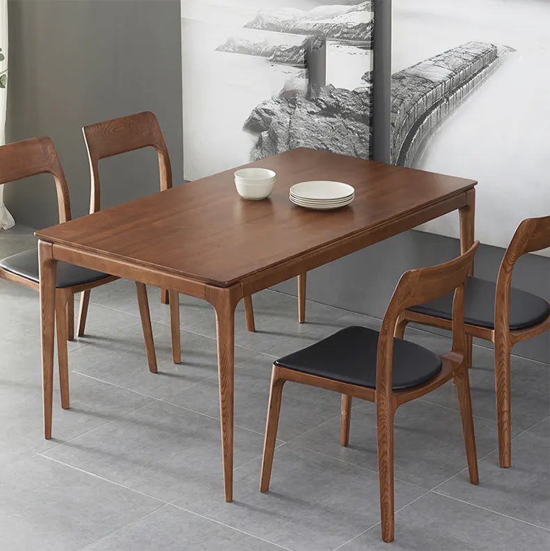 Wooden rectangular dining table with four tapered legs