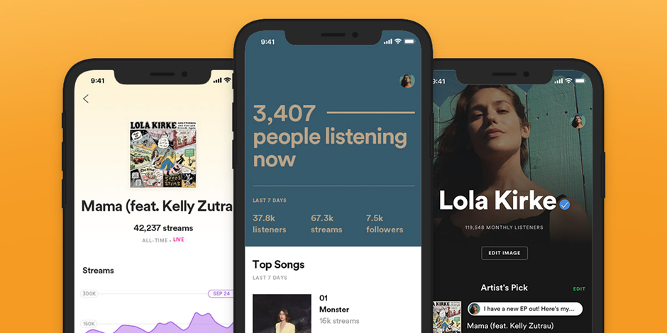 Mobilephones with Spotify app.