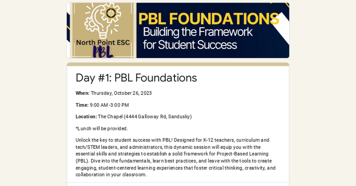 Day #1: PBL Foundations