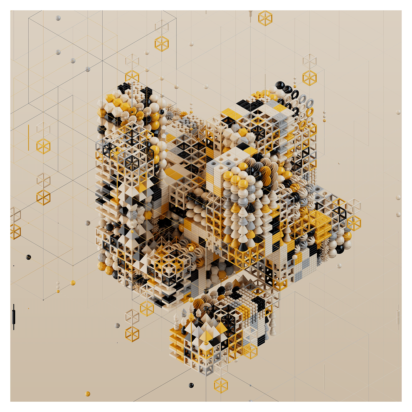 3D abstract Colourful  complex generative geometric grid minimal nft shapes