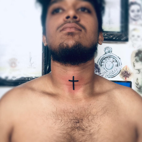  Cross Simple Neck Tattoo For Guys