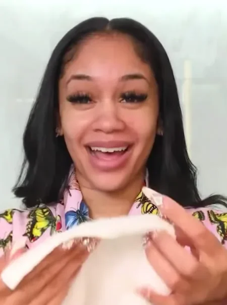 Saweetie sharing skincare routine with her fans, dark-haired beauty is seen without any makeover