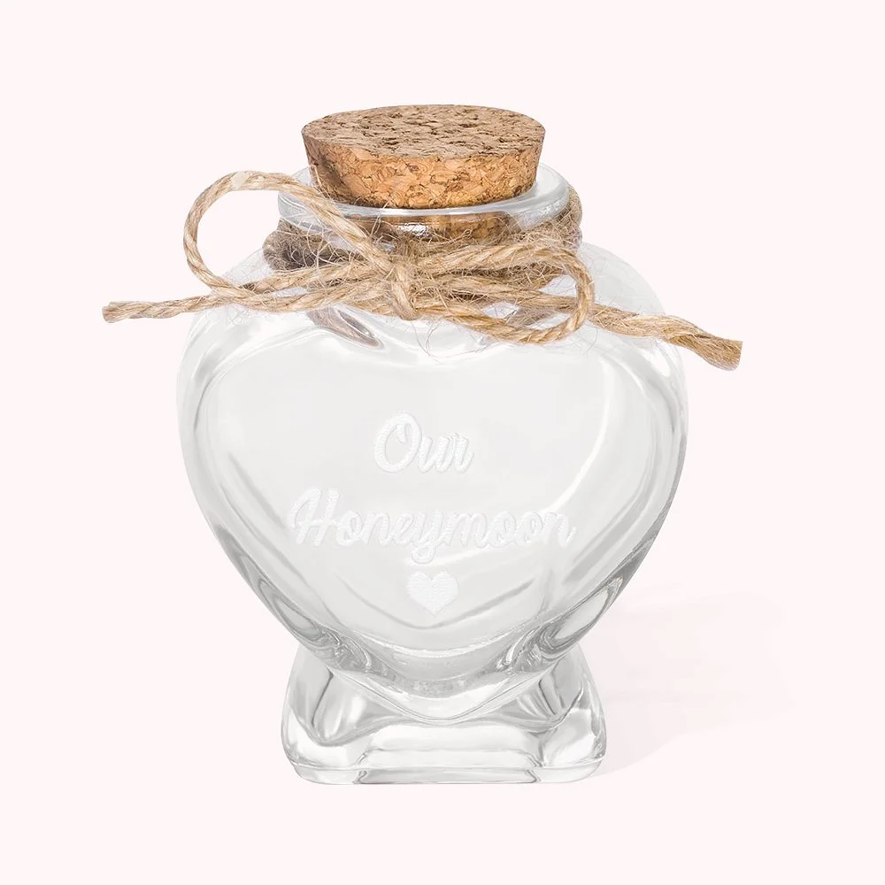 Personalized Heart Glass Honeymoon Sand Keepsake Jar for Wedding Gift
