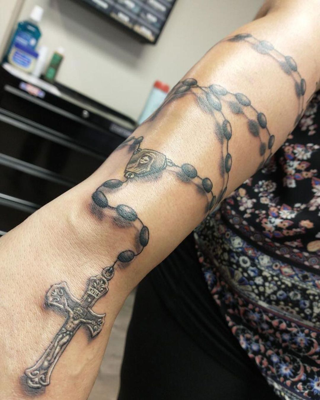 forearm rosary tattoo 