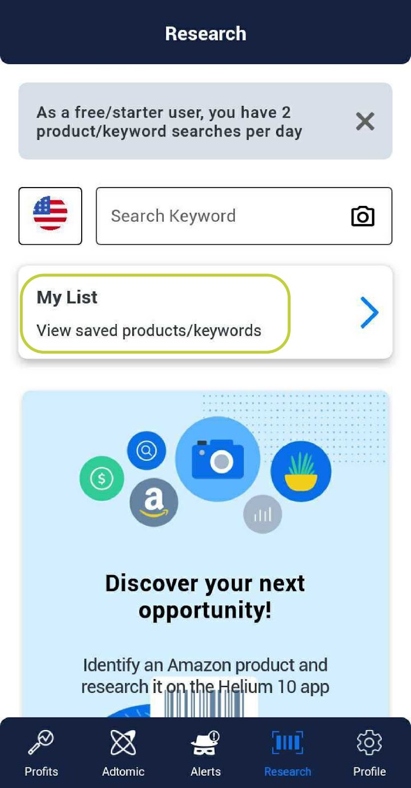 You can store your usual keywords and products in My List