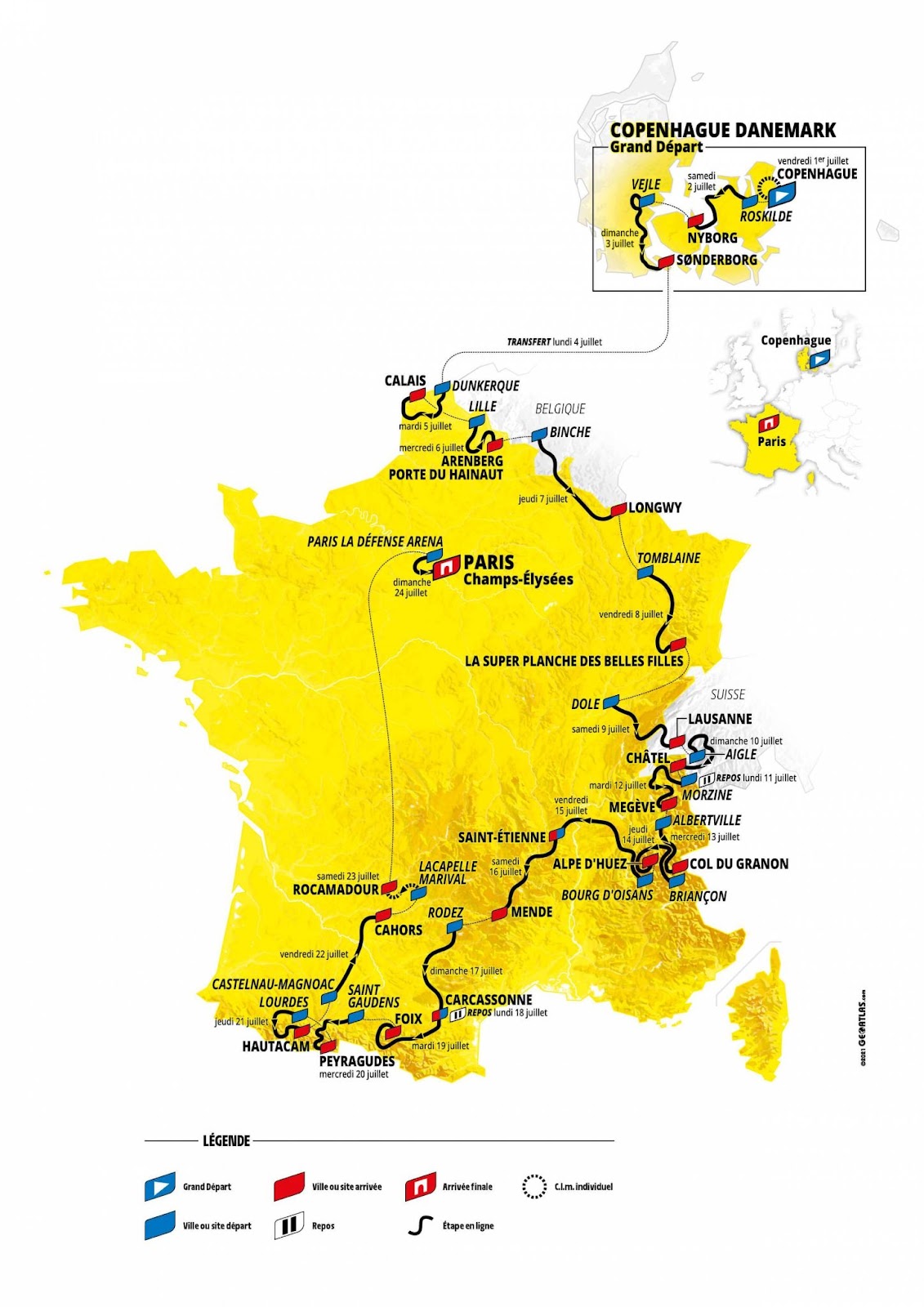 Map of the 2022 Tour de France Route