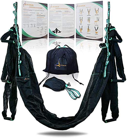 Yoga Trapeze Swing - Strong &amp; Durable Antigravity Aerial Hammock Kit with Inversion Sling - Ideal for Home &amp; Gym Fitness