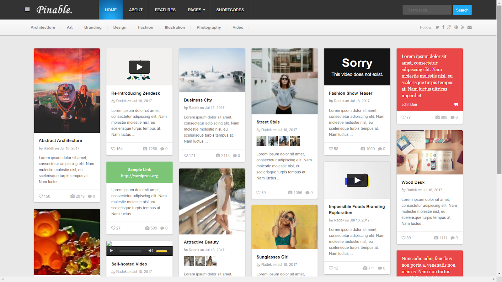 Pinable Masonry WordPress Theme