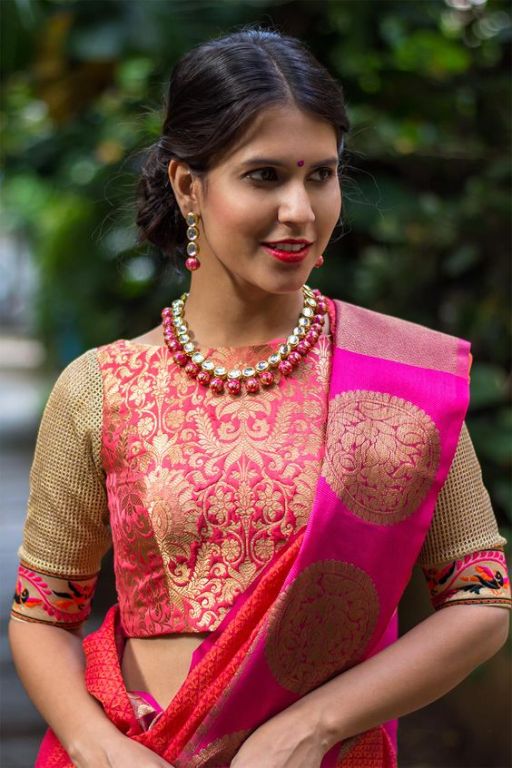 20 Stylish Plain Saree With Designer Blouse Ideas  Plain blouse designs,  Pink saree blouse, Saree blouse designs latest