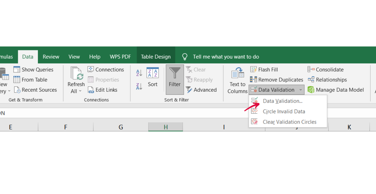 Client Financial management Spreadsheets | Image shows example of   data validation