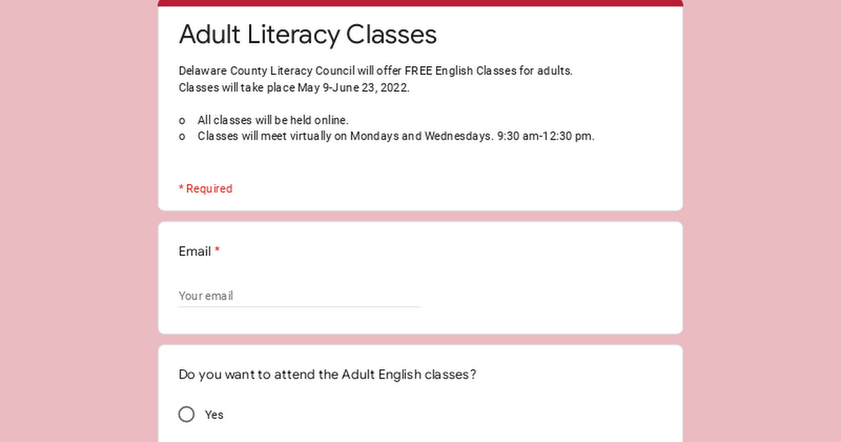 Adult Literacy Classes