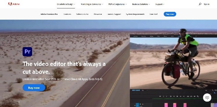 Página de inicio de Adobe Premiere Pro CC