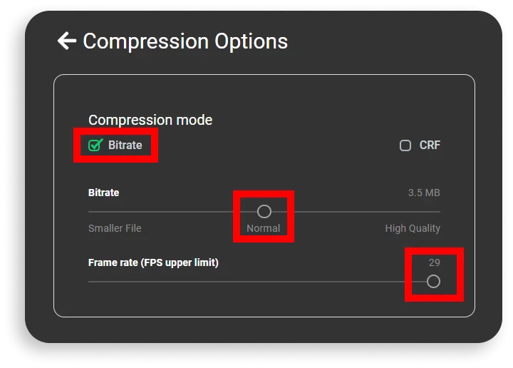 A screenshot of the compression options available within Flixier's online video compressor.