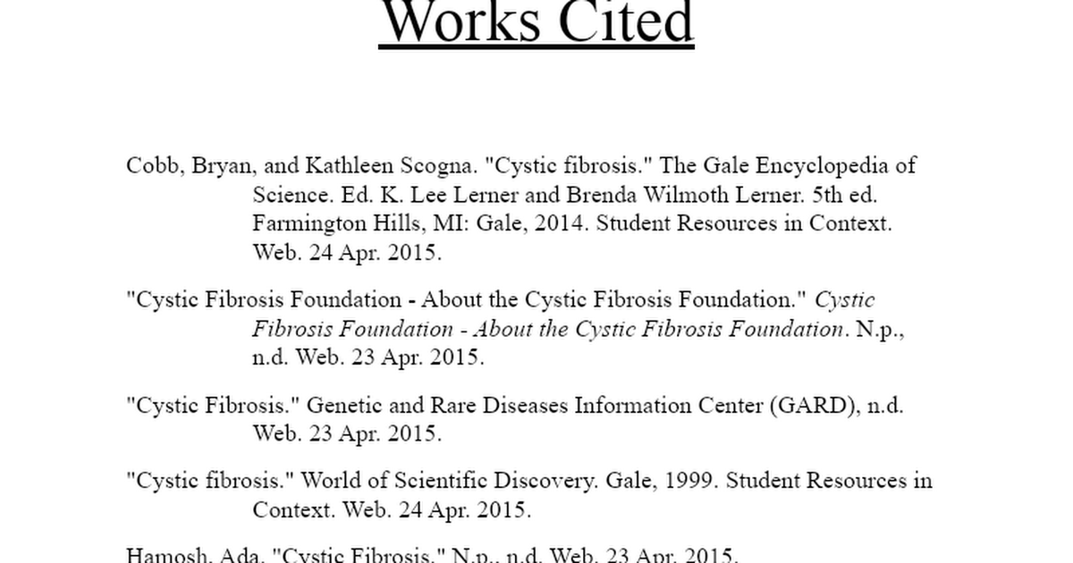 Human Hereditary Assignment - Works Cited Page