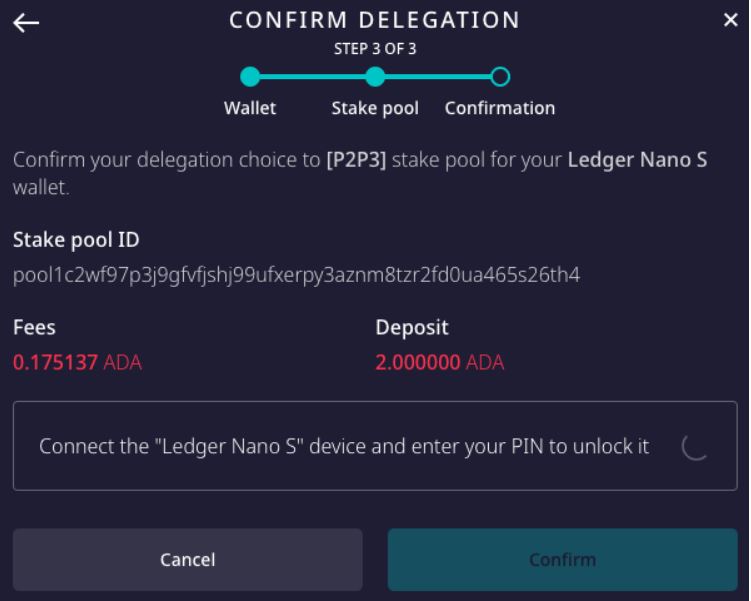 Confirmer la délégation de vos tokens ADA