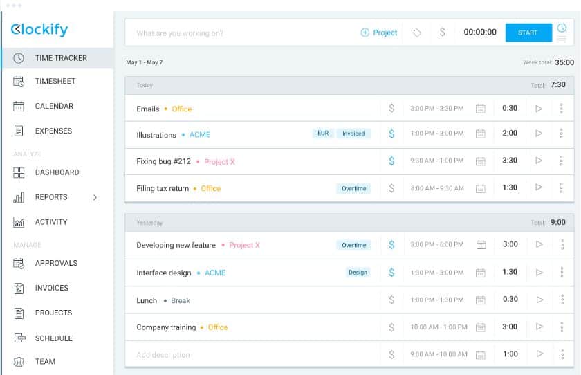 Clockify screenshot