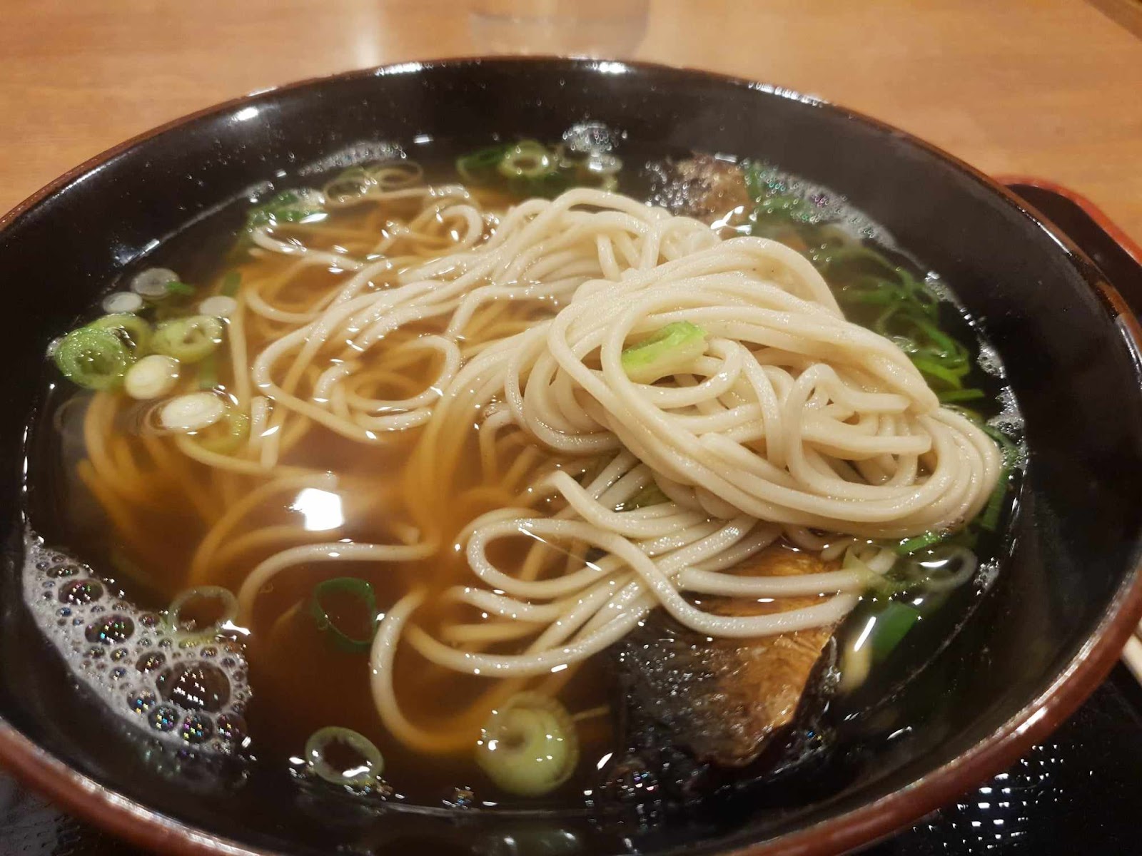 close up of noodles in Nishin soba at Menbou Miyashi Kyoto