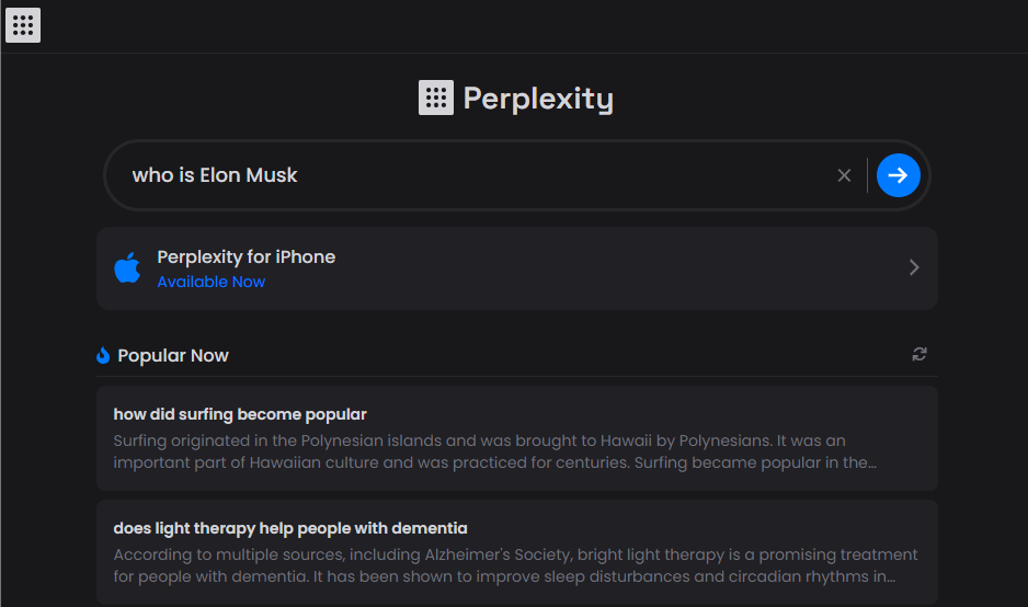 tampilan perplexity ai