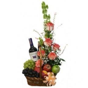 Fruits, Flowers And Wine Basket