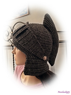 fun crocheted hat that looks like a knight's helmet